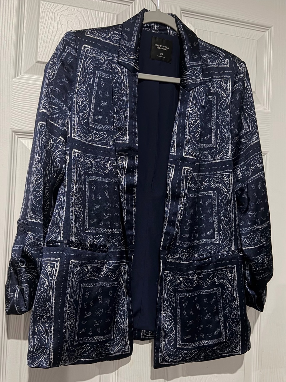Vera Wang  Navy Bandana-Print Blazer Jacket